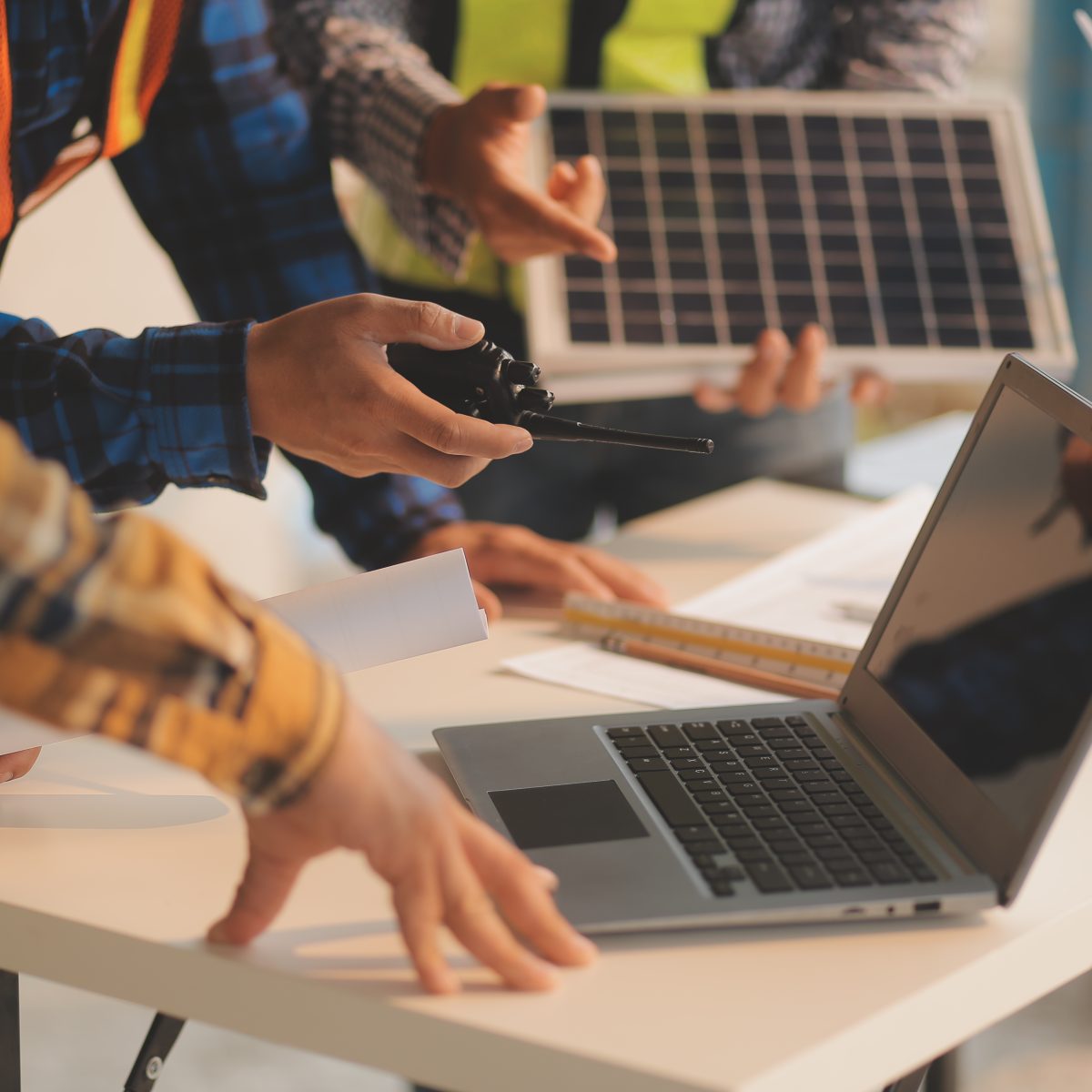 aerial view of construction worker in construction site